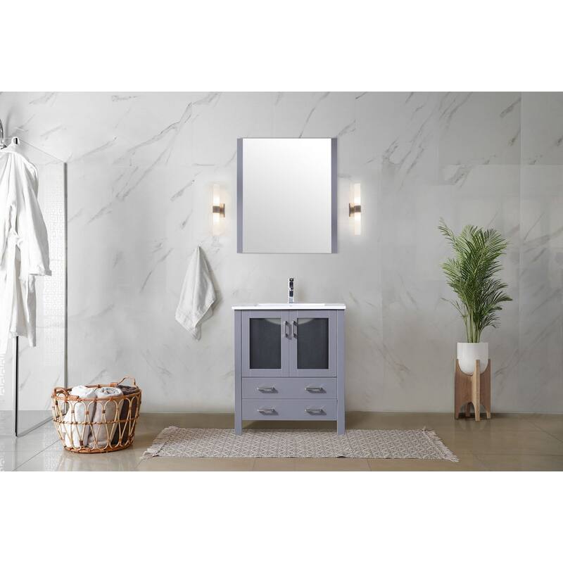 Bathroom Vanity with Ceramic Top, 28" x 32" Mirror, Soft Close Cabinet & Drawers, Scratch & Stain Resistant