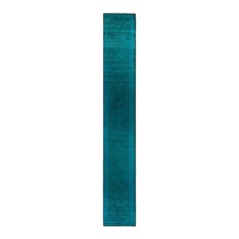 Overton Hand Knotted Wool Vintage Inspired Modern Contemporary Overdyed Blue Runner Rug - 2' 7" x 17' 9"