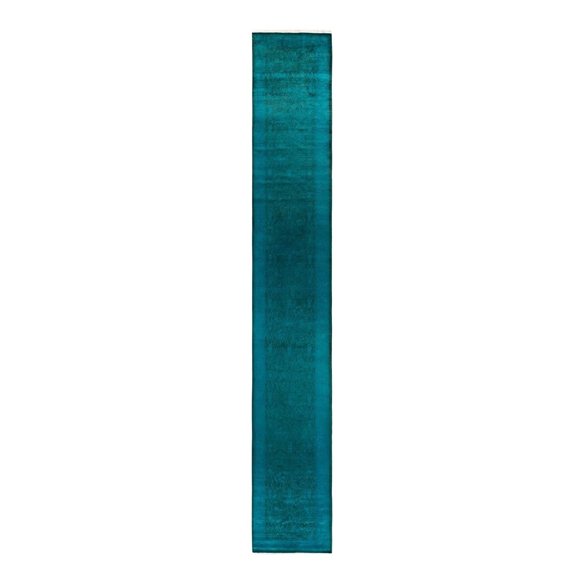 Overton Hand Knotted Wool Vintage Inspired Modern Contemporary Overdyed Blue Runner Rug - 2' 7" x 17' 9"