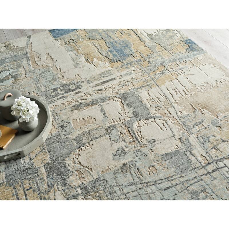 Infinity Handmade Wool/Nylon in Silver/Blue/Gray Area Rug