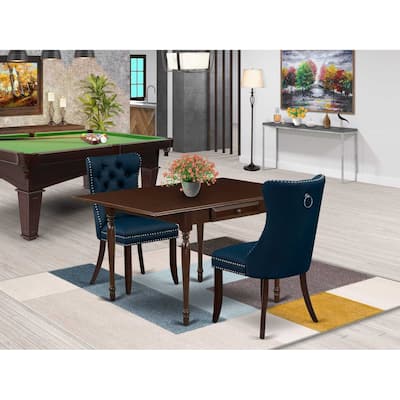 HomeStock 3-Pc Mahogany Finish Rectangular Solid Wood Top with Dropleaf Dining Table Set