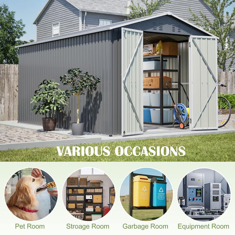GDFStudio - Large Heavy Duty Metal Tool Storage with Lockable Doors for Easy Access, Storage for Backyard Garden Patio Lawn