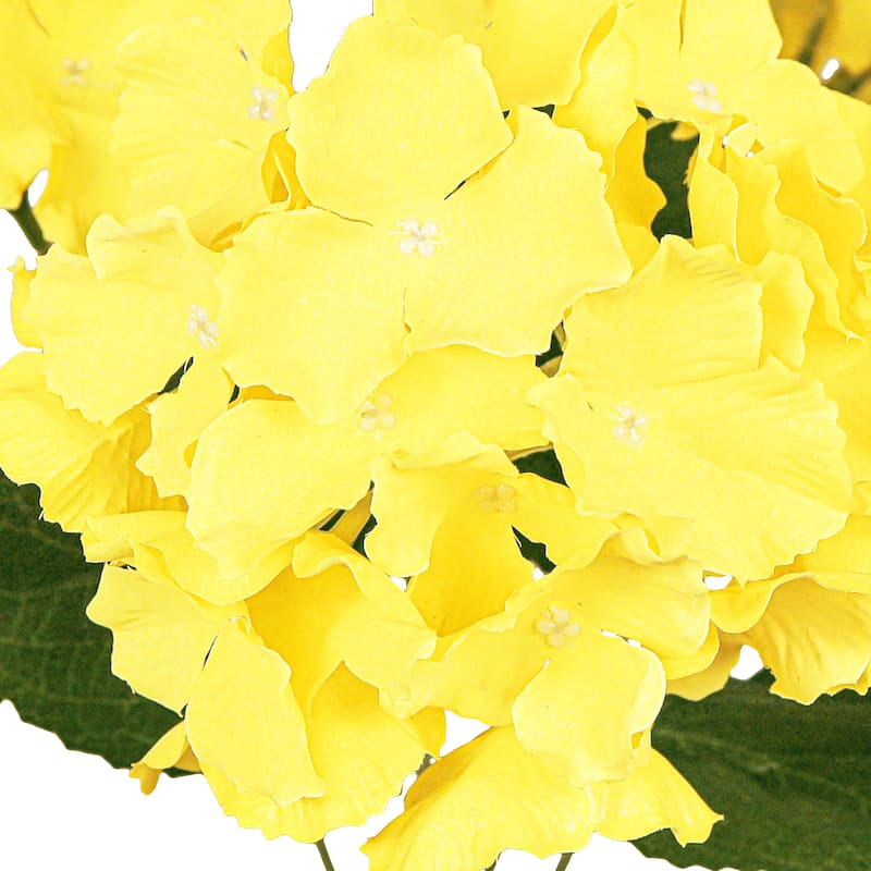 Set of 2 Yellow Artificial Hydrangea Flower Stem Bush Bouquet 19in - 19" L x 12" W x 12" DP