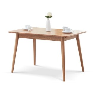 Natural solid oak round corner Dining table wood(Only Table) - Light ...