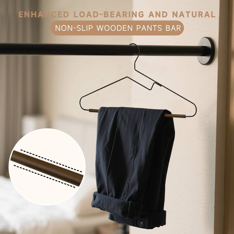BP4U S-Shaped Opening Metal Coat Hangers with Wooden Pants Bar, Reinforced Wire Clothers Hangers for Sweaters, Shirts