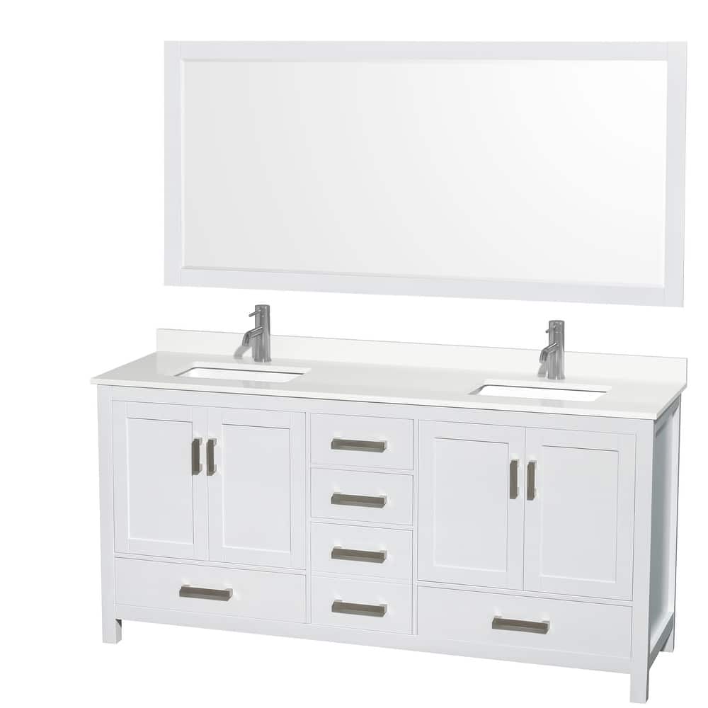 Sheffield 72-inch Double Vanity, Single Hole Quartz Top,70-inch Mirror