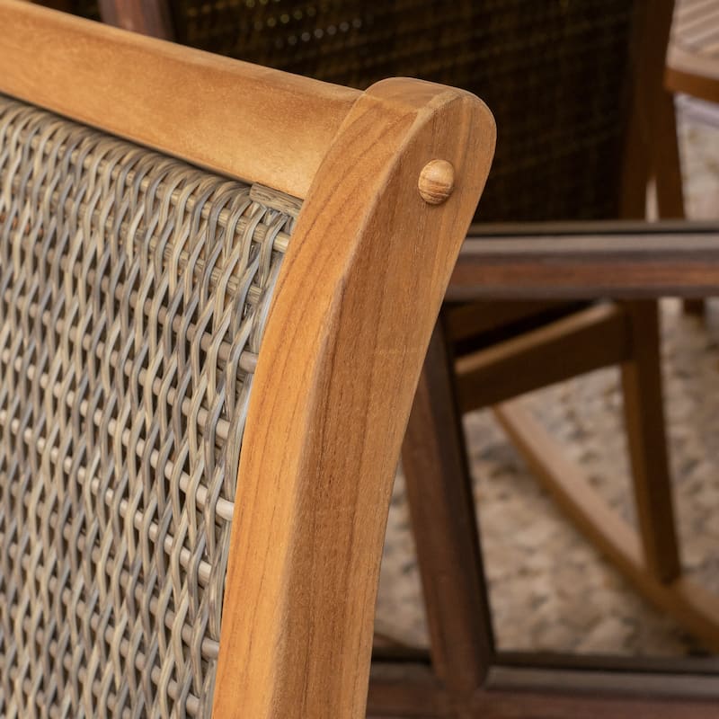 Cambridge Casual Dunham 3-piece Solid Teak Wood Outdoor Wicker Rocking Chair