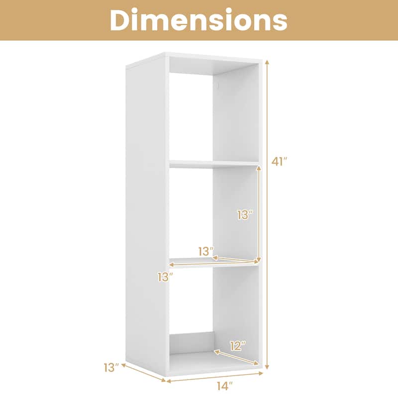 Gymax 3-Cube Bookshelf Modern Vertical Bookcase w/ Back Guardrail &