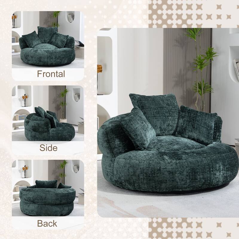 Oversized Chenille Bean Bag Lounge Chair Lazy Sofa with Backrest and Armrests for Bedroom Office Living Room