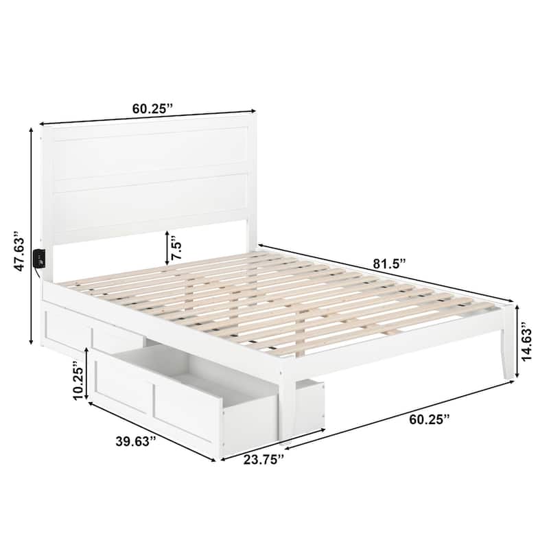 NoHo Queen Platform Bed with 2 Drawers in White