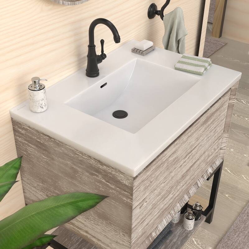 Countertop Vanity Sink with Integrated Rectangular Bowl