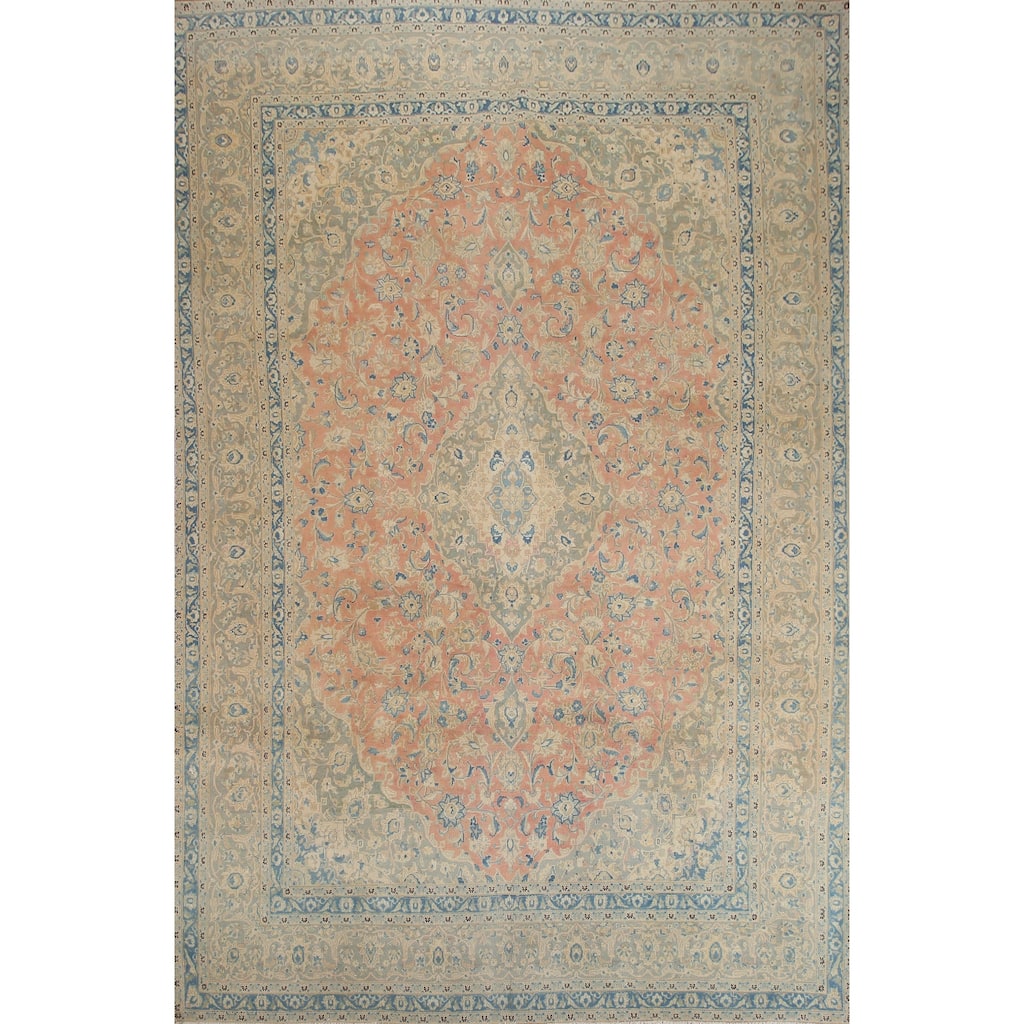 Hand Knotted Oriental 100% Wool Carpet Traditional Floral Pink Mashad Area Rug - 12' 6'' X 9' 6''