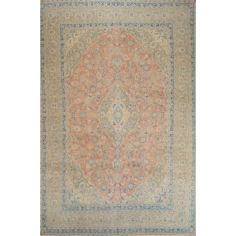 Hand Knotted Oriental 100% Wool Carpet Traditional Floral Pink Mashad Area Rug - 12' 6'' X 9' 6''