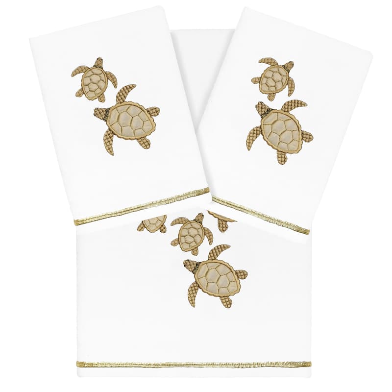 Authentic Hotel and Spa Turkish Cotton Tortuga 3PC Embellished Towel Set - White