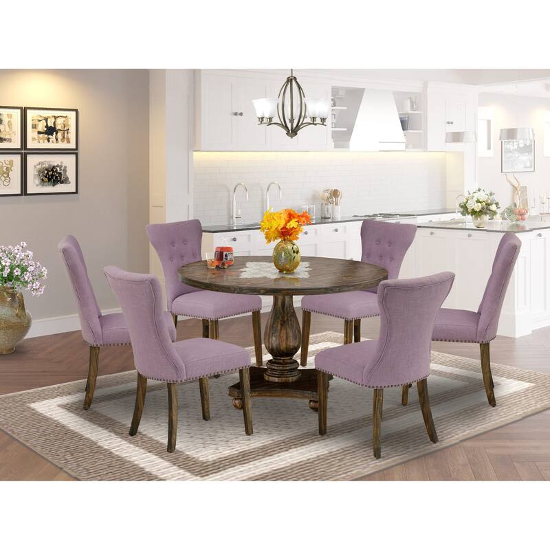 East West Furniture Dining Set- a Dining Room Table and Dahlia Linen Fabric Chairs, Distressed Jacobean (Pieces Option) - I2GA7-740
