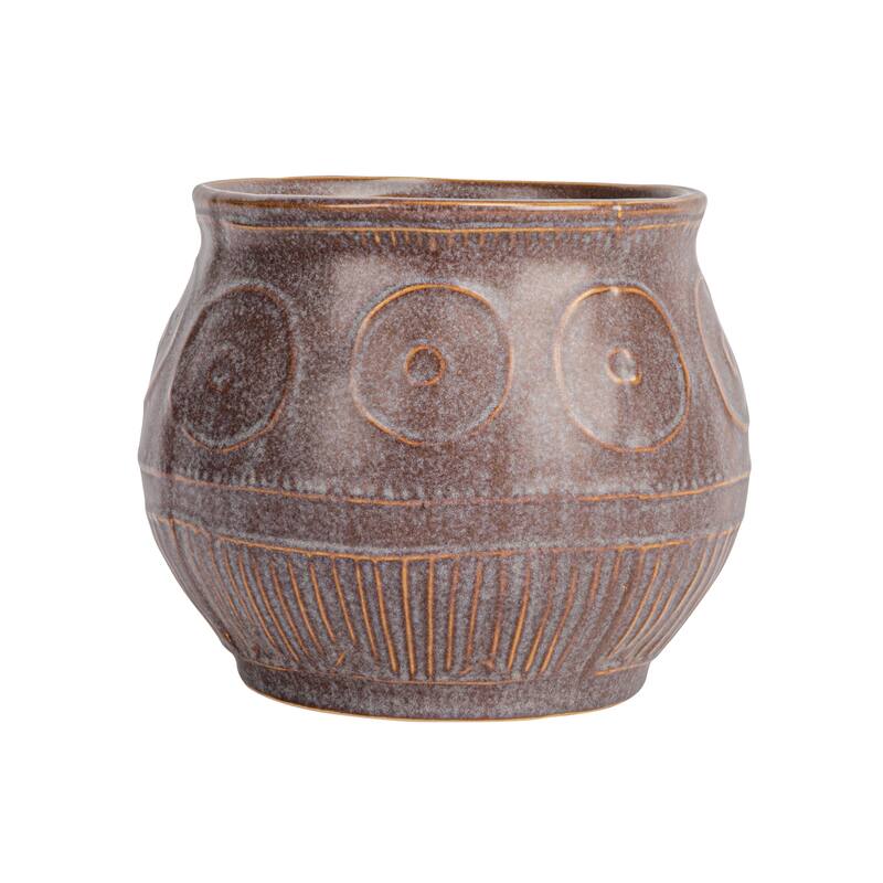 Debossed Stoneware Planter with Pattern and Reactive Glaze - 6.5"L x 6.5"W x 5.3"H