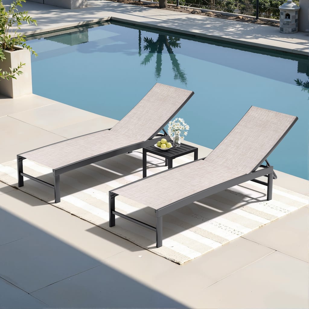 Outdoor Chaise Lounge Reclining Adjustable Chairs with Side Table Set