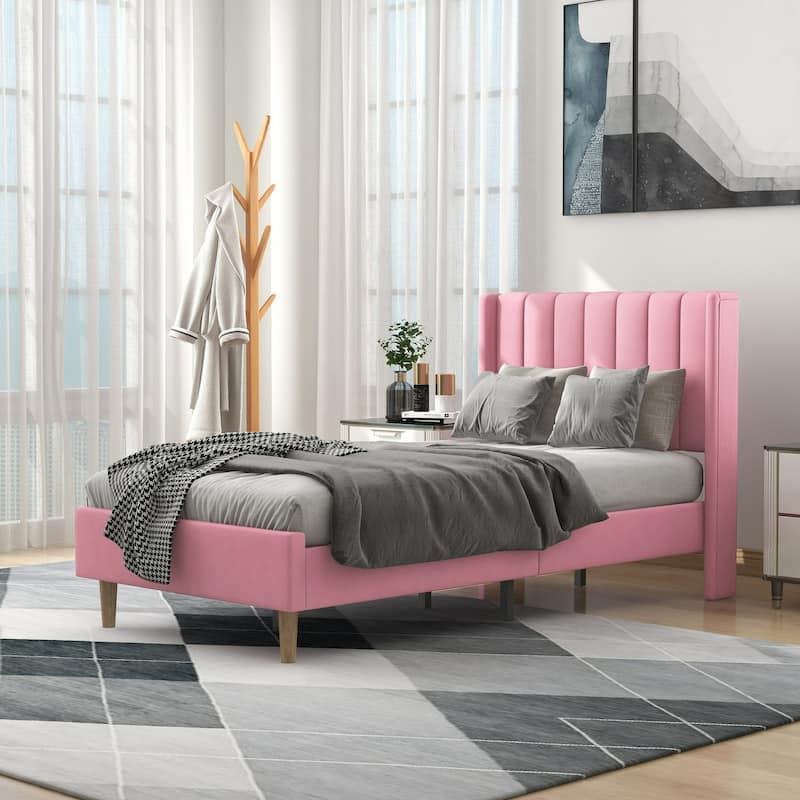 Alazyhome Upholstered Platform Bed Frame - Pink - Twin
