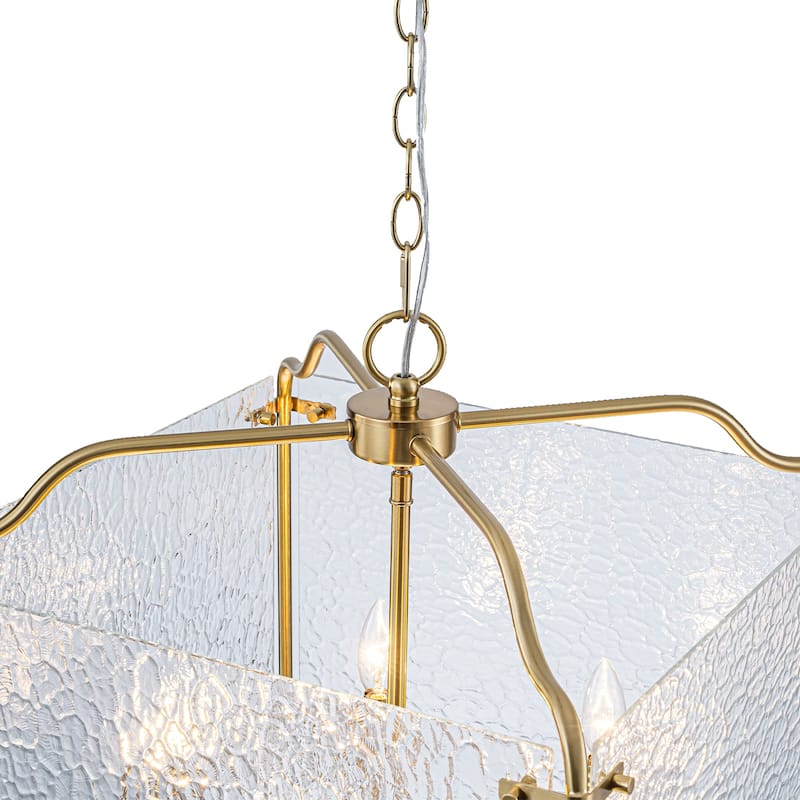 5-Light Gold Square Chandelier with Clear Textured Glass Ceiling Fixture - Dia.19.69-in
