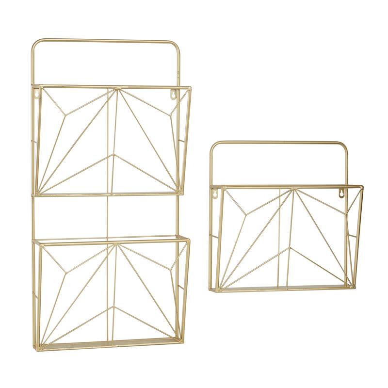 Gold Metal 3 Slot Geometric Wall Shelf (Set of 2)