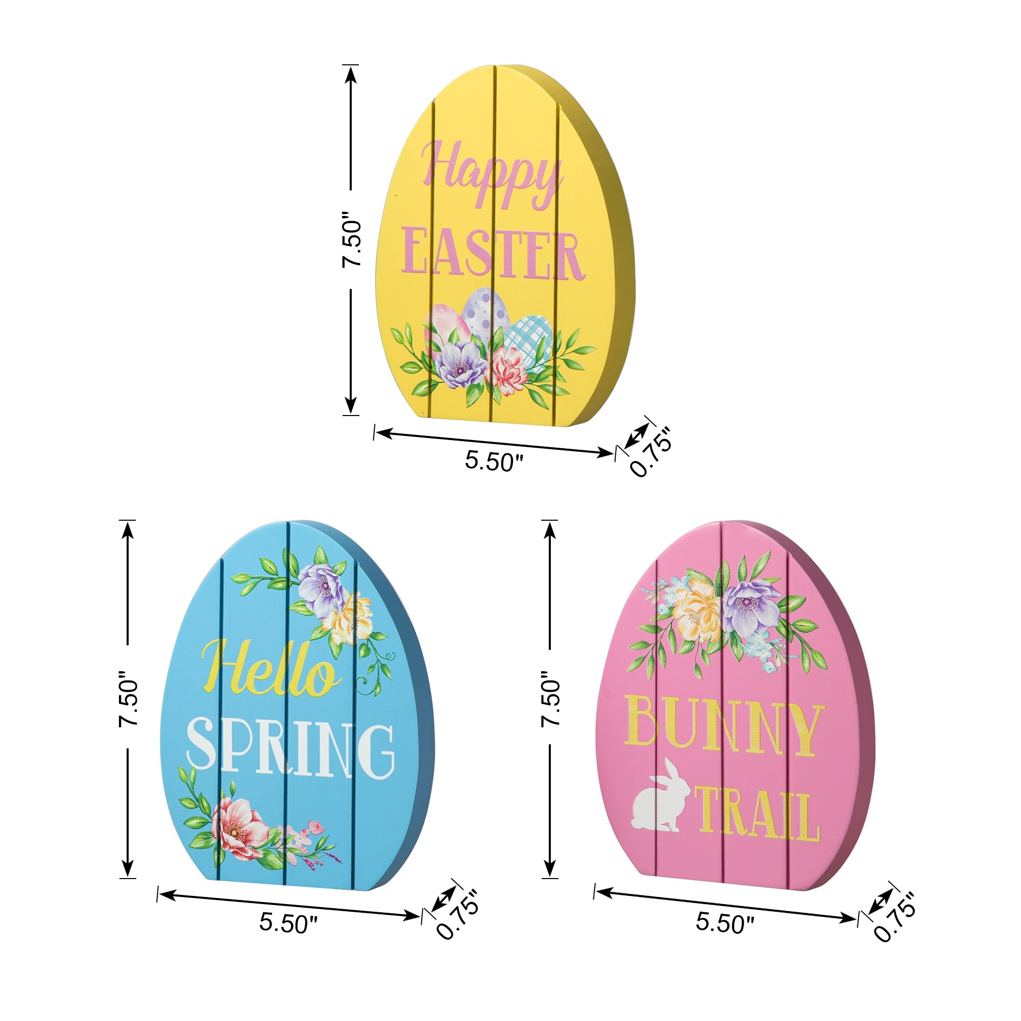 Glitzhome 7.5H Set of 3 Easter Wooden Easter Egg Table Decor