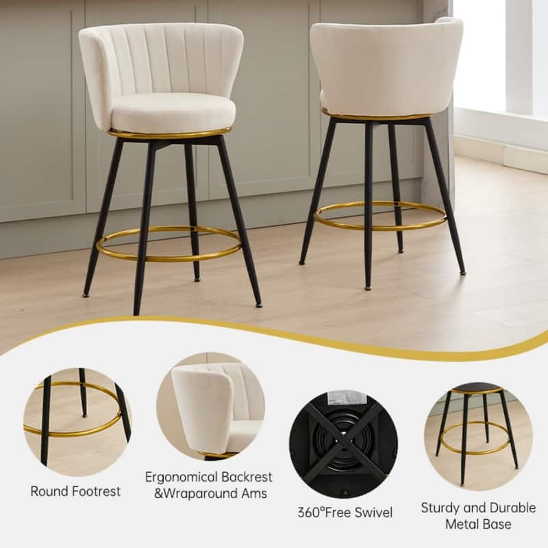 360° Swivel Upholstered Barstools with Backs and Metal Legs( Set of 2)