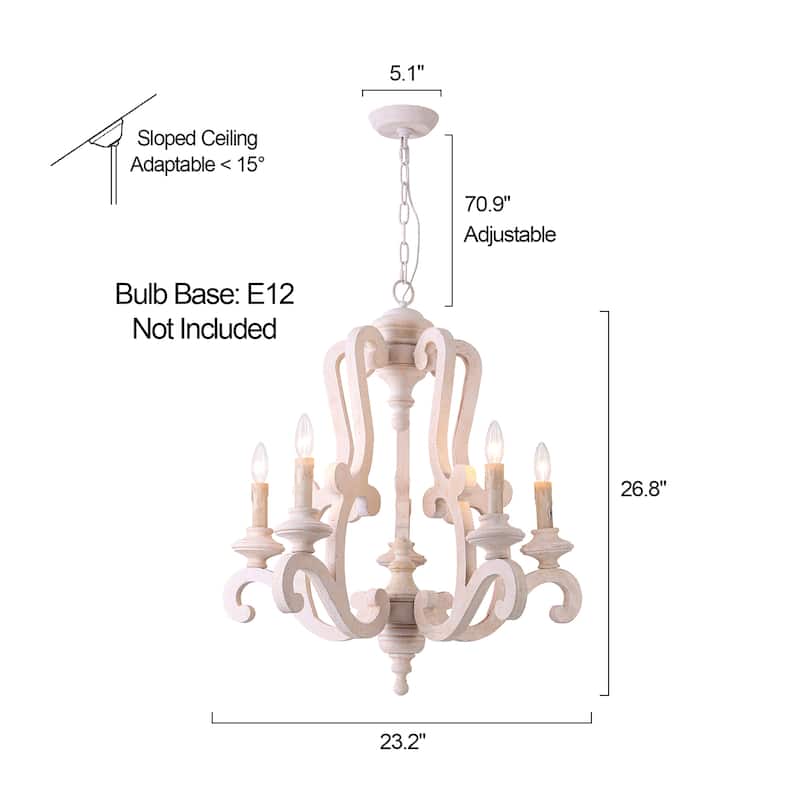 Cusp Barn Farmhouse Antique 5-Light Wood Candle Chandelier Empire Shabby Ceiling Light for Dining Room Entryway