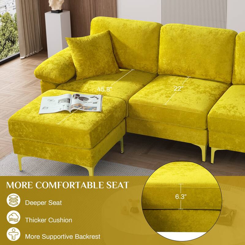 Ouyessir 2-Pieces Upholstered Velvet Sectional Sofa with 2 Pillows & Ottoman
