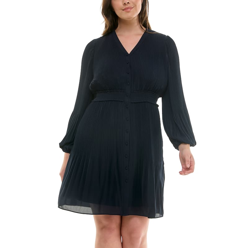 Nanette Lepore Long Sleeve Wrap Dress with Button - Nanette Navy - 6