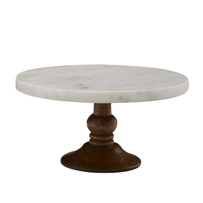 Mango Wood Cake Stand with Wood Base - White - Roche River Decor
