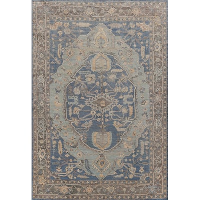Hand Knotted Oriental 100% Wool Carpet Transitional Medallion Navy Blue & Blues Oushak Area Rug - 12' 1'' X 9' 1''
