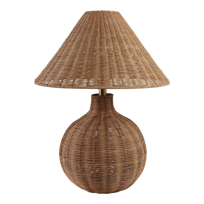 Woven Table Lamp Coastal Fabric Shade for Bedroom Office - 23" Ivory - 17" x 17" x 23"