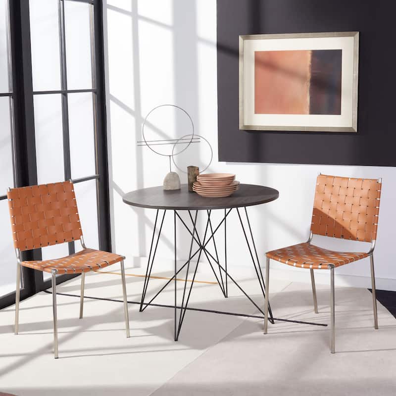 SAFAVIEH Lulah Modern Faux Leather Dining Chair (Set of 2) - 19.3" W x 22.5" L x 35" H - 19Wx23Dx35H