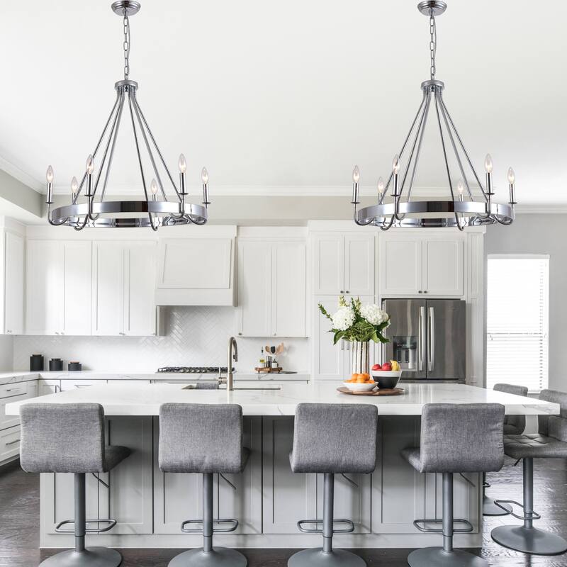 Bella Depot 28" 6-Light Silver Metal Chandelier Adjustable Pendant Light for Dining Room Bedroom