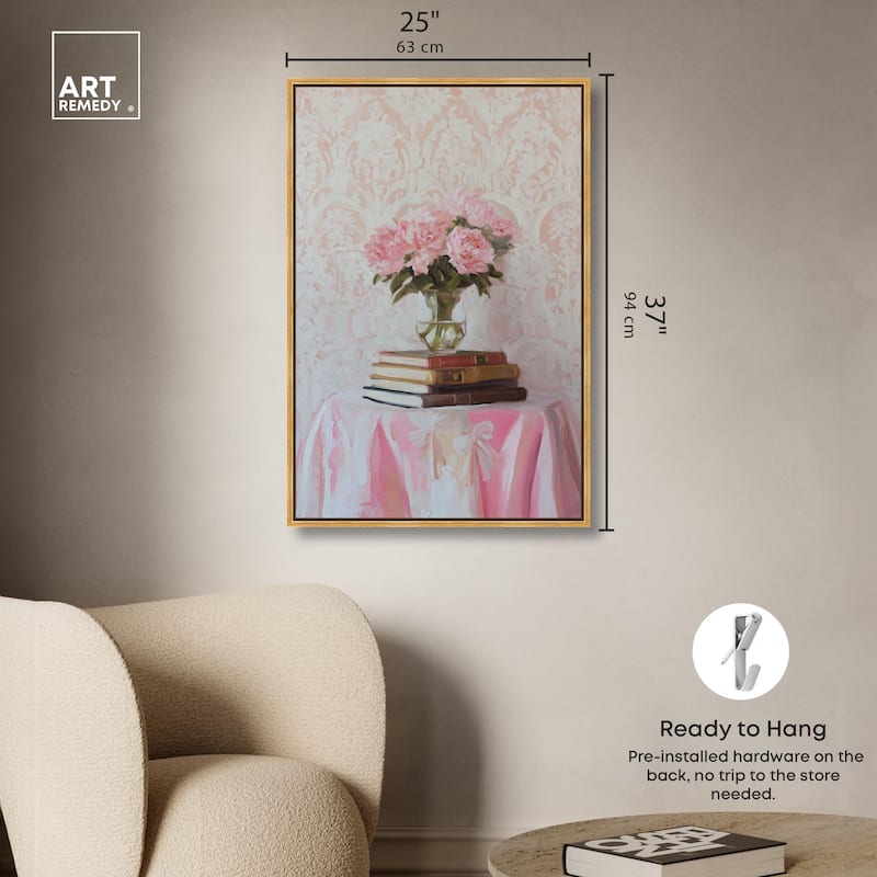 Pink Peonies on Books Canvas by Art Remedy