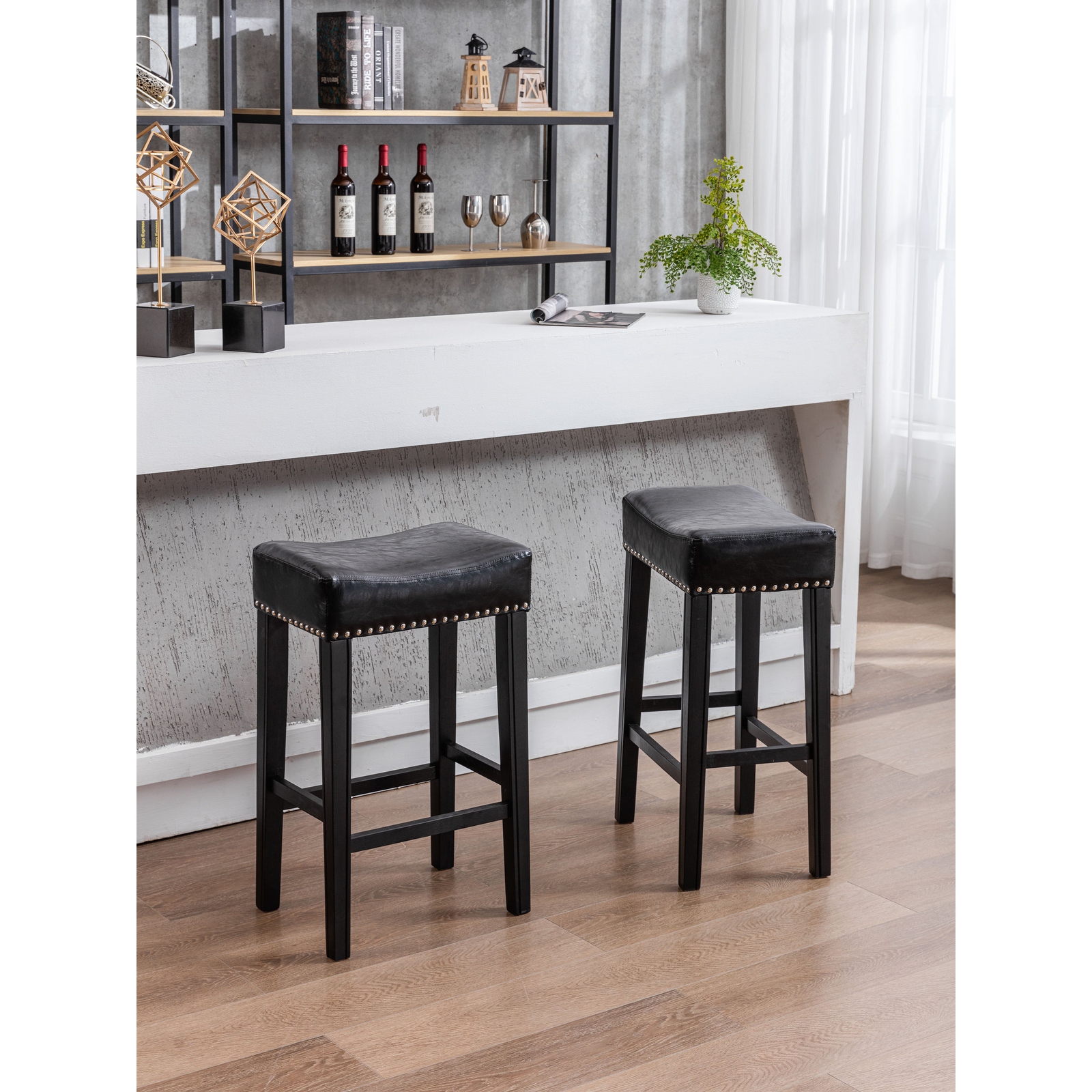 Leather backless bar stools with hotsell nailheads