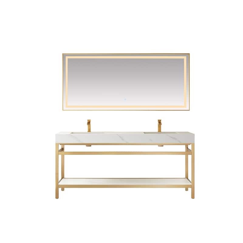 Funes 72" Double Vanity, Metal Support with Stone Top and Mirror - 72''x22''