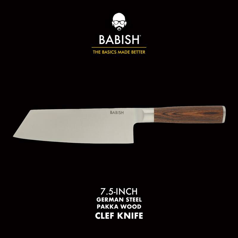 Babish High Carbon 1.4116 German Steel Full Tang 7.5-Inch Clef Knife Chef & Cleaver Hybrid for Chopping, Slicing & Prep