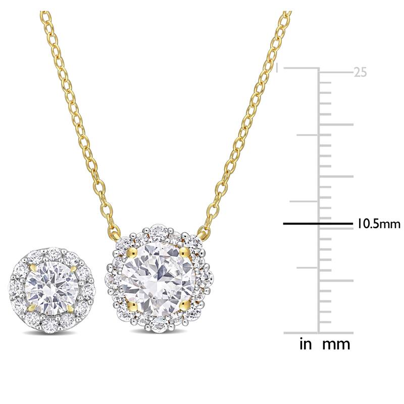 Miadora Created White Sapphire Earrings & Necklace Set With Chain Yellow Silver Length (Inches): 17
