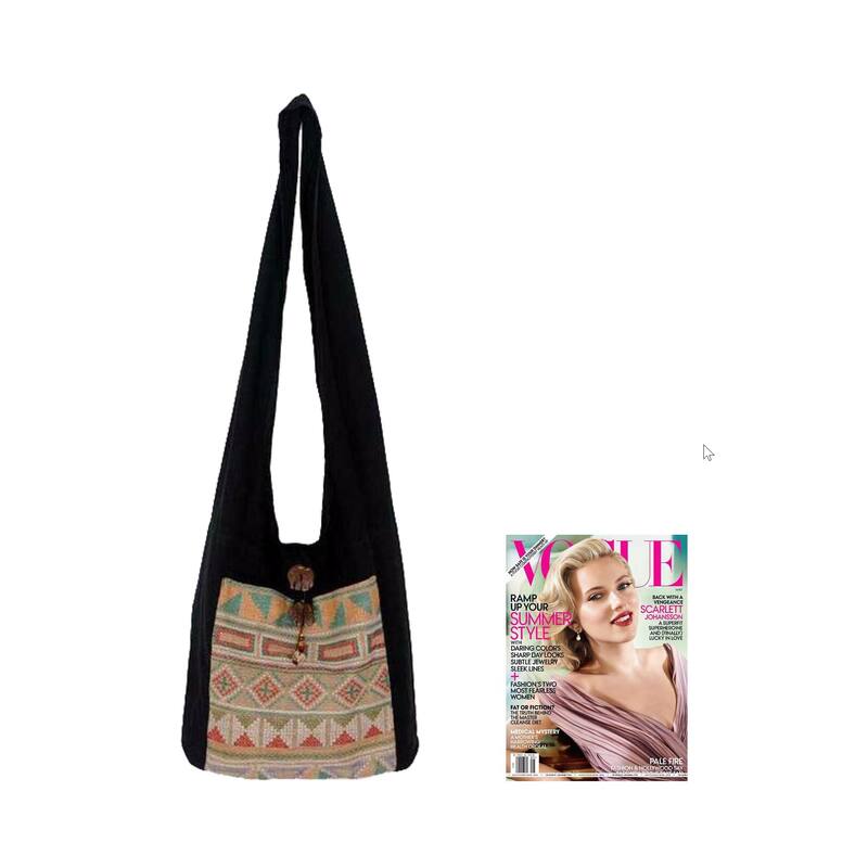 NOVICA Handmade Cotton 'Happy Geometry' Shoulder Bag - Black