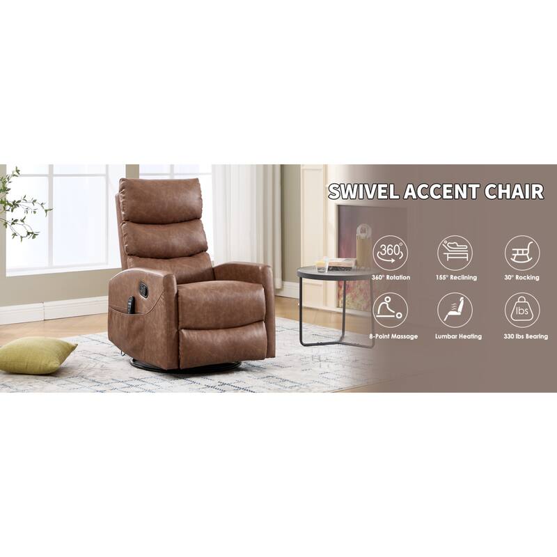 Roomfitters Manual Swivel Rocker Recliner Chair with Heat and Massage Fabric Glider Lounge Sofa for Living Room