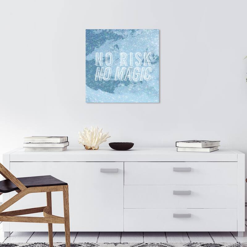 Wynwood Studio Prints Typography No RIsk No Magic Sparkle Blue Modern & Contemporary Wall Art Canvas Print - 20 x 20