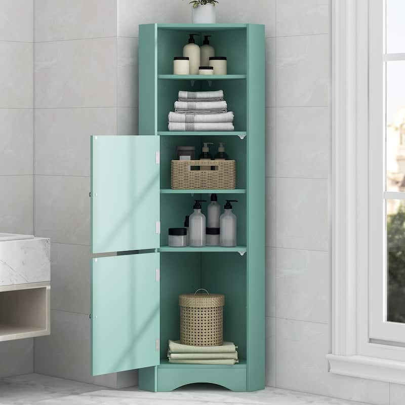 DFStudio - Tall Bathroom Corner Storage Cabinet with Adjustable Shelves, MDF - Green