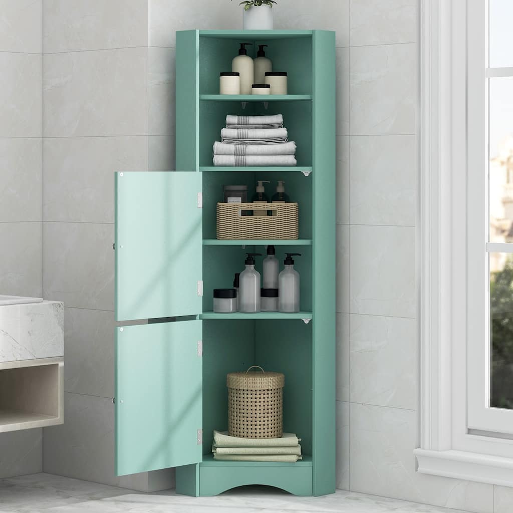 DFStudio - Tall Bathroom Corner Storage Cabinet with Adjustable Shelves, MDF