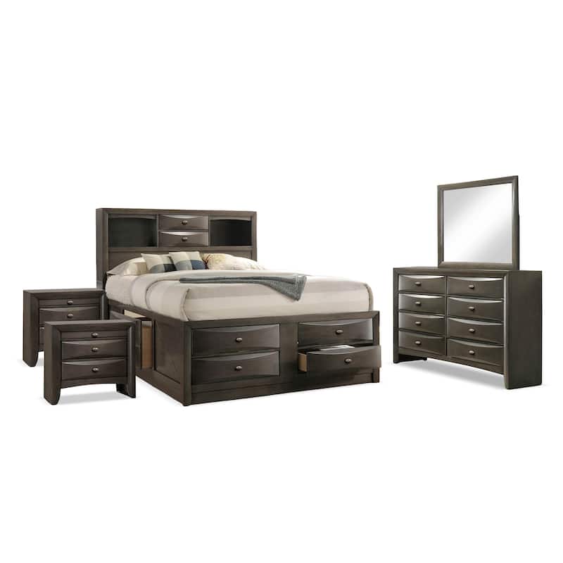 Furniture of America Brent 5-Piece Wood Platform Bedroom Set with Drawers and Bookcase Headboard