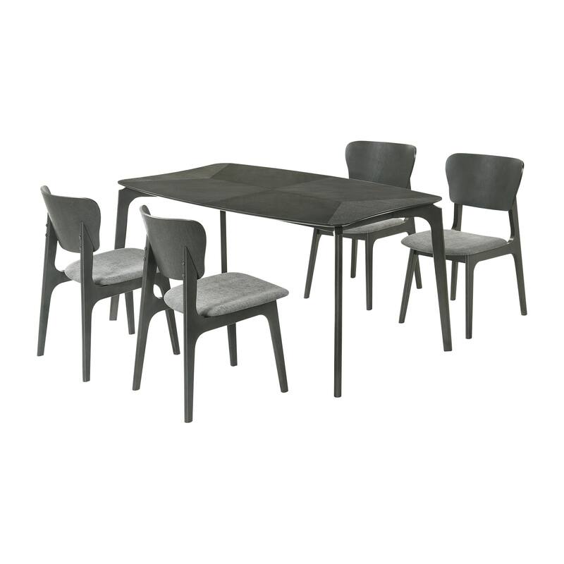 Kalie 5 Piece Dining Table Set with 4 Chairs, Gray Fabric Upholstery