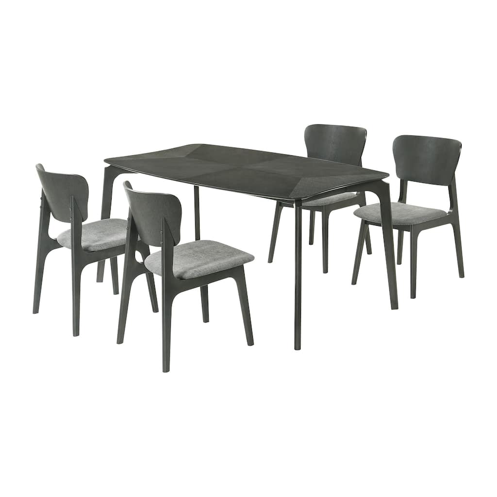 Kalie 5 Piece Dining Table Set with 4 Chairs, Gray Fabric Upholstery