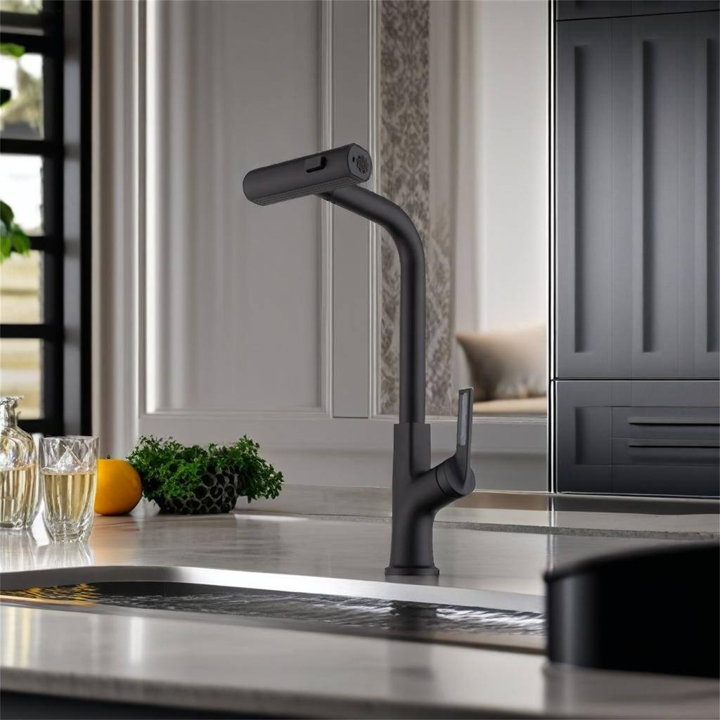 Kitchen Waterfall Faucet with Pull Down Sprayer