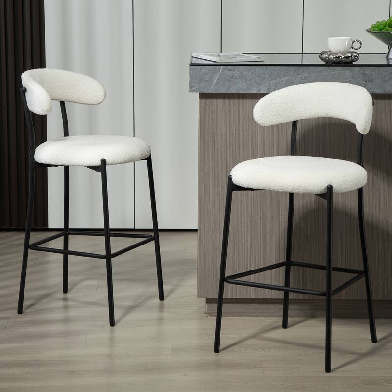 26'' Counter Height Bar Stools Teddy Fabric Cover Kitchen Island Counter Bar Stool with Black Powder Coating Base and Footrest