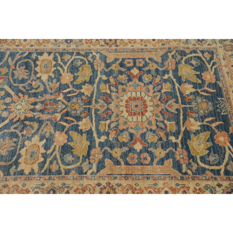 Hand Knotted Oriental 100% Wool Carpet Traditional All-Over Navy Blue & Blues Ziegler Runner Rug - 9' 10'' X 3' 2''